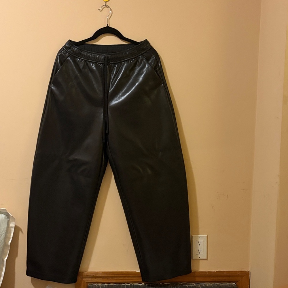 Aritzia Black Faux Leather Joggers
